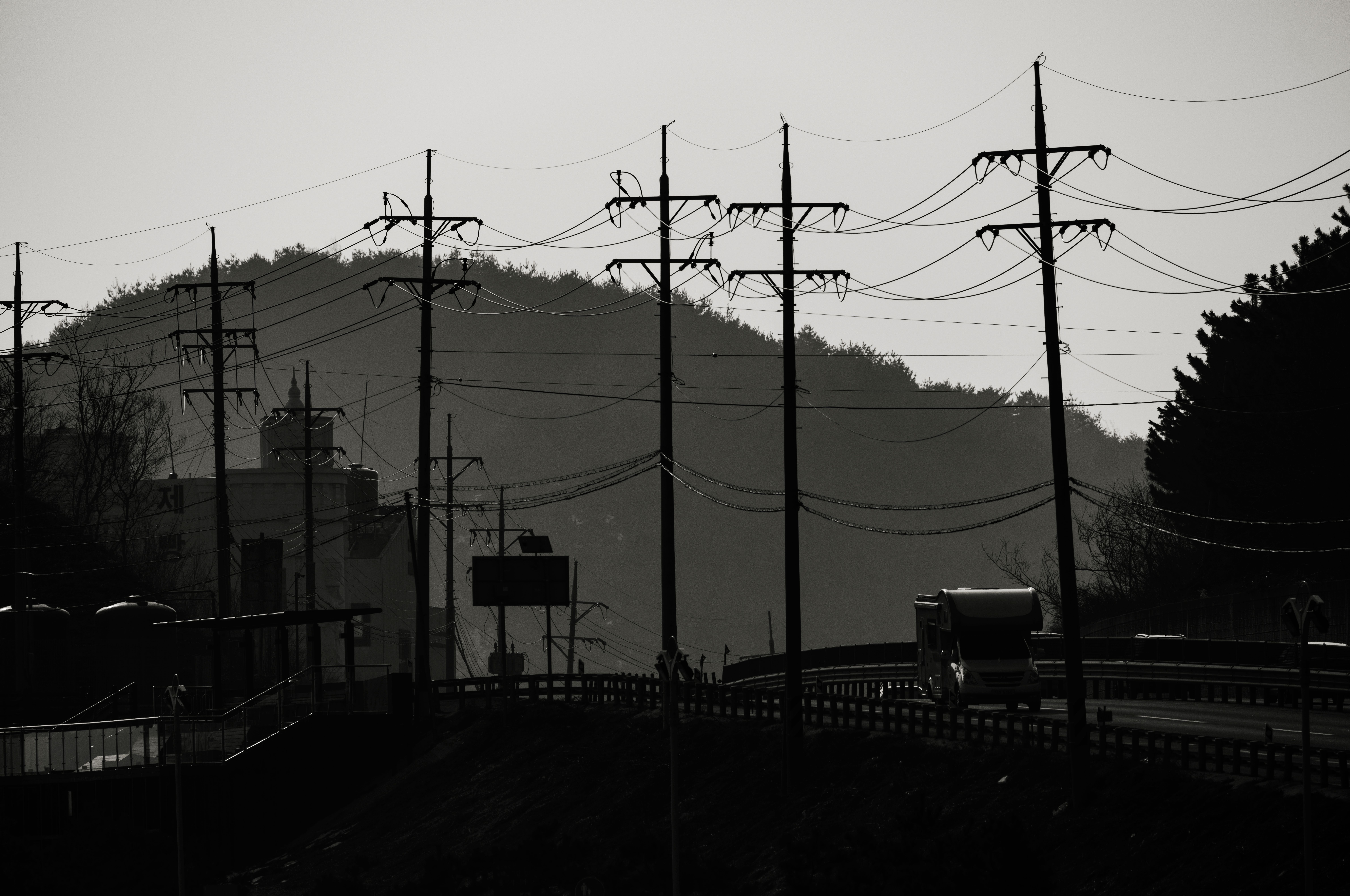 High-Altitude Overhead Cable Span and Transmission Tower Vector